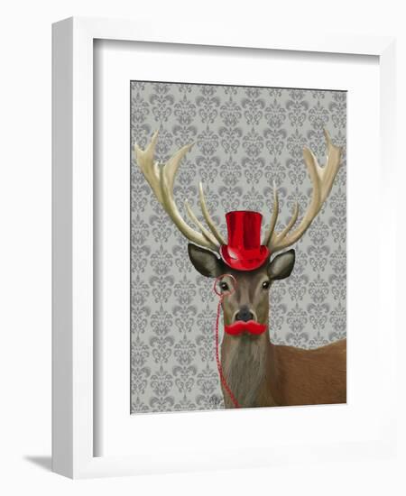 Deer with Red Hat and Moustache-Fab Funky-Framed Art Print