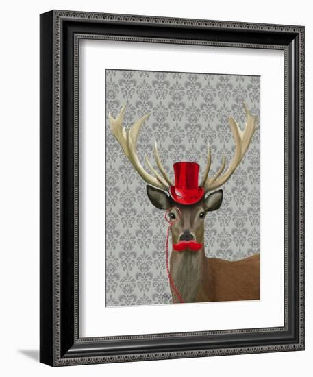 Deer with Red Hat and Moustache-Fab Funky-Framed Art Print