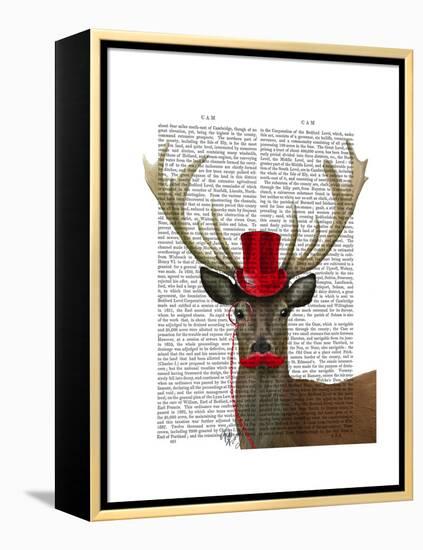 Deer with Red Top Hat and Moustache-Fab Funky-Framed Stretched Canvas