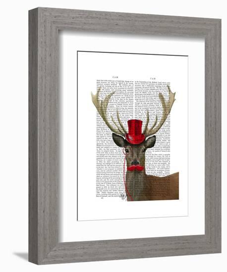 Deer with Red Top Hat and Moustache-Fab Funky-Framed Art Print