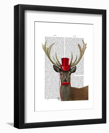 Deer with Red Top Hat and Moustache-Fab Funky-Framed Art Print