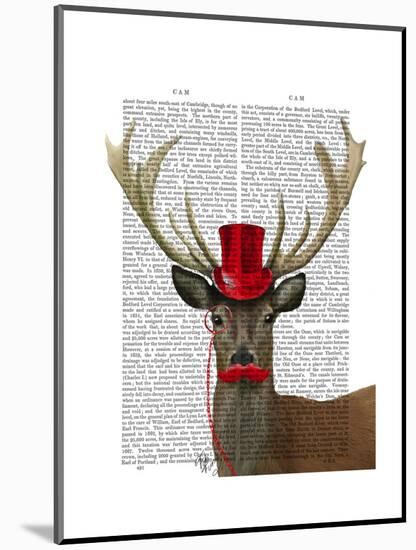 Deer with Red Top Hat and Moustache-Fab Funky-Mounted Art Print