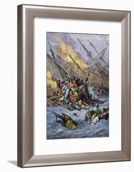 Defeat of the Turkish Fleet by the Holy League under Don Juan of Austria, Battle of Lepanto, 1571-null-Framed Giclee Print