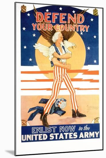 Defend Your Country Recruitment Poster-Tom Woodburn-Mounted Giclee Print