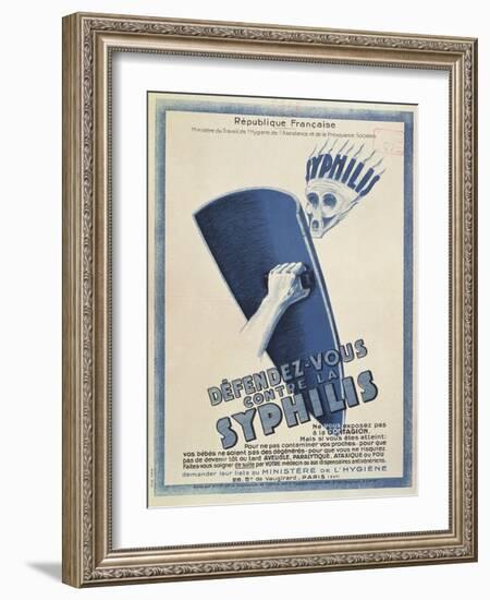 Defend Yourself Against Syphilis', Poster from the Ministere du Travail et de l'Hygiene, c.1930-null-Framed Giclee Print