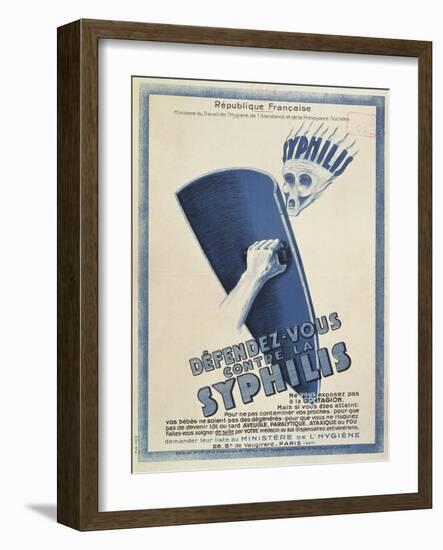 Defend Yourself Against Syphilis', Poster from the Ministere du Travail et de l'Hygiene, c.1930-null-Framed Giclee Print