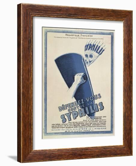 Defend Yourself Against Syphilis', Poster from the Ministere du Travail et de l'Hygiene, c.1930-null-Framed Giclee Print