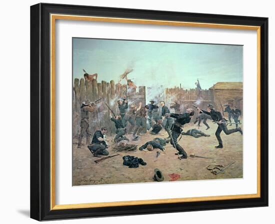 Defending the Fort: Indians Attack a U.S. Cavalry Post in the 1870S-Charles Schreyvogel-Framed Giclee Print