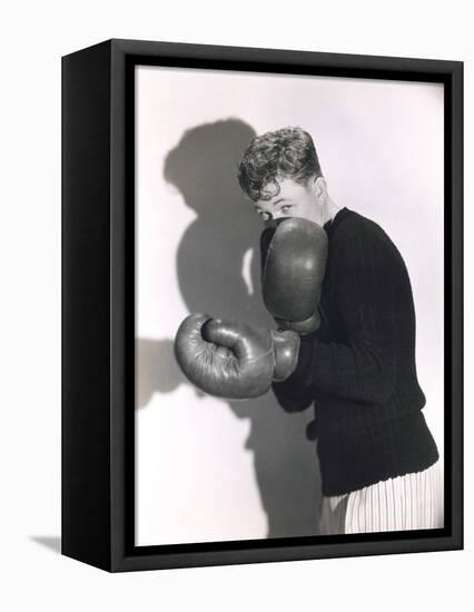 Defensive Boxer-null-Framed Stretched Canvas