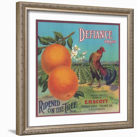 Defiance Orange Label - Venice Cove, CA-Lantern Press-Framed Art Print