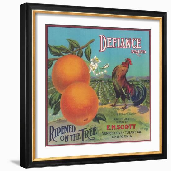 Defiance Orange Label - Venice Cove, CA-Lantern Press-Framed Art Print