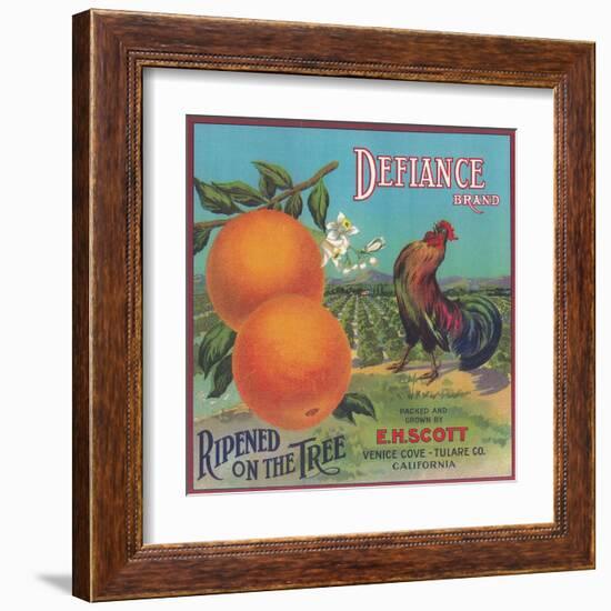 Defiance Orange Label - Venice Cove, CA-Lantern Press-Framed Art Print