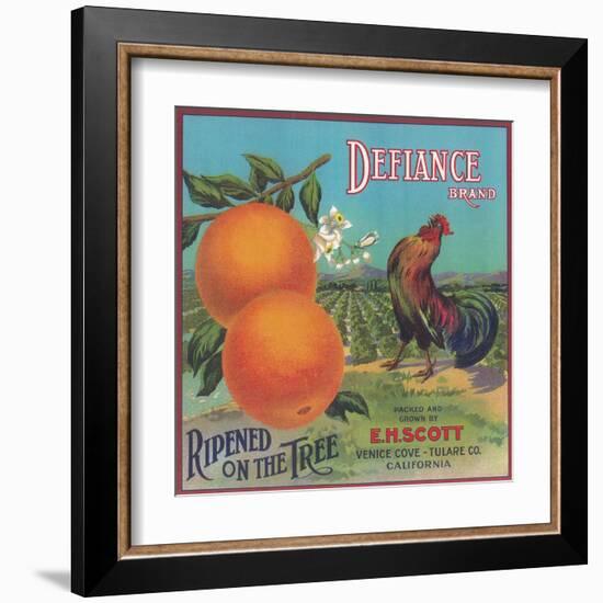 Defiance Orange Label - Venice Cove, CA-Lantern Press-Framed Art Print