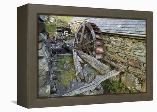 Defunct Undershot Waterwheel on Old Mill Ruin on Welsh Hillside-null-Framed Premier Image Canvas