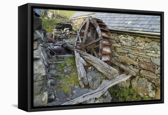 Defunct Undershot Waterwheel on Old Mill Ruin on Welsh Hillside-null-Framed Premier Image Canvas