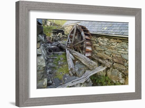 Defunct Undershot Waterwheel on Old Mill Ruin on Welsh Hillside-null-Framed Photographic Print