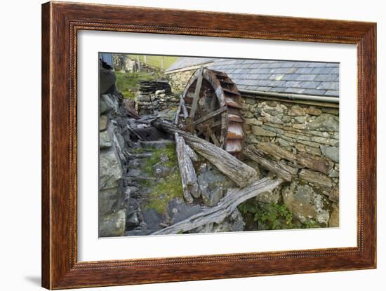 Defunct Undershot Waterwheel on Old Mill Ruin on Welsh Hillside-null-Framed Photographic Print