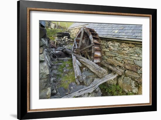 Defunct Undershot Waterwheel on Old Mill Ruin on Welsh Hillside-null-Framed Photographic Print