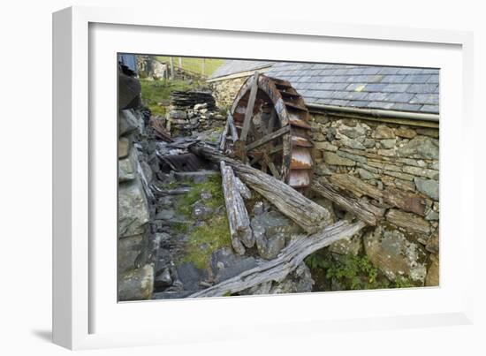 Defunct Undershot Waterwheel on Old Mill Ruin on Welsh Hillside-null-Framed Photographic Print