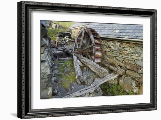 Defunct Undershot Waterwheel on Old Mill Ruin on Welsh Hillside-null-Framed Photographic Print