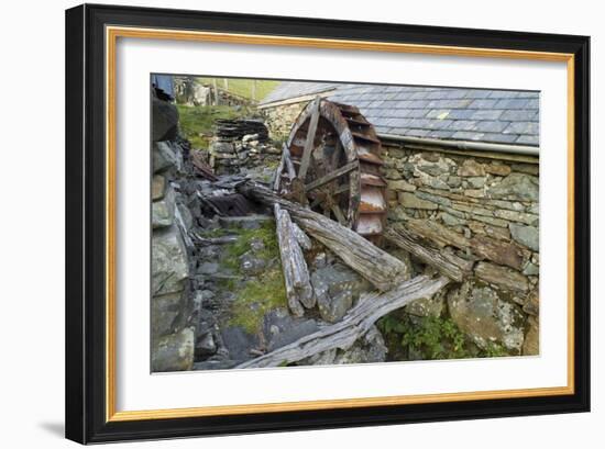 Defunct Undershot Waterwheel on Old Mill Ruin on Welsh Hillside-null-Framed Photographic Print