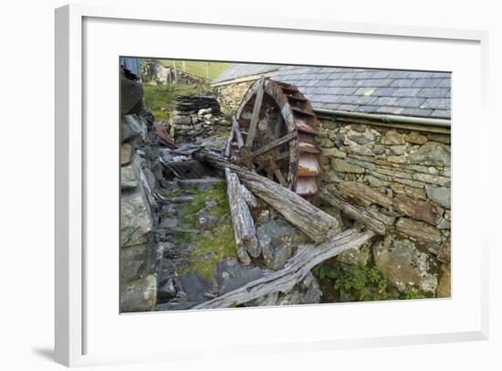 Defunct Undershot Waterwheel on Old Mill Ruin on Welsh Hillside-null-Framed Photographic Print