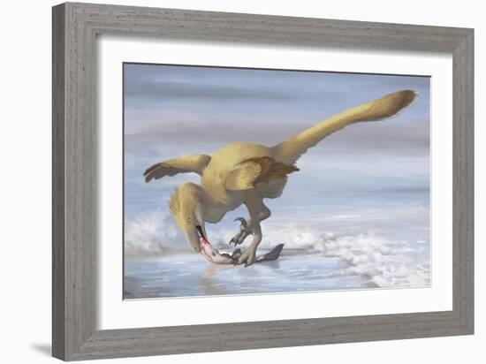 Deinonychus Antirrhopus Preys on a Fish-null-Framed Art Print