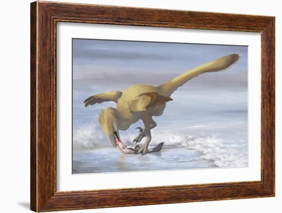 Deinonychus Antirrhopus Preys on a Fish-null-Framed Art Print