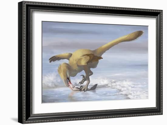 Deinonychus Antirrhopus Preys on a Fish-null-Framed Art Print