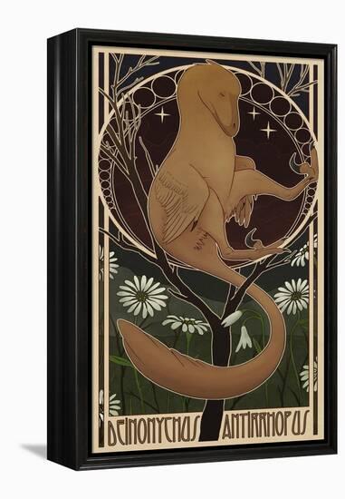 Deinonychus Antirrhopus Reconstructed in Art Nouveau Style-Stocktrek Images-Framed Stretched Canvas