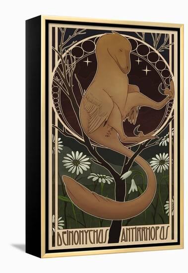 Deinonychus Antirrhopus Reconstructed in Art Nouveau Style-Stocktrek Images-Framed Stretched Canvas