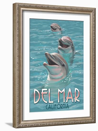 Del Mar, California - Dolphins-Lantern Press-Framed Premium Giclee Print