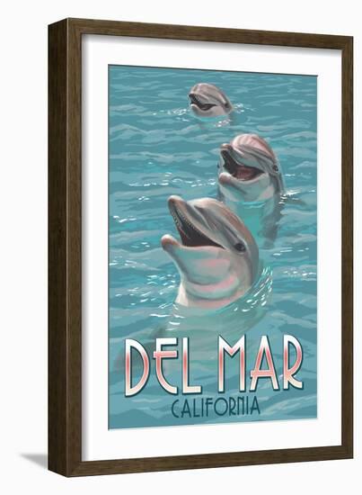 Del Mar, California - Dolphins-Lantern Press-Framed Premium Giclee Print