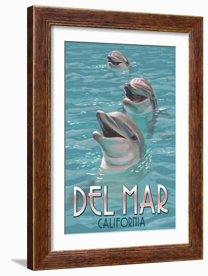 Del Mar, California - Dolphins-Lantern Press-Framed Premium Giclee Print