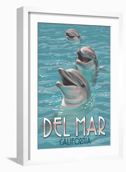 Del Mar, California - Dolphins-Lantern Press-Framed Premium Giclee Print