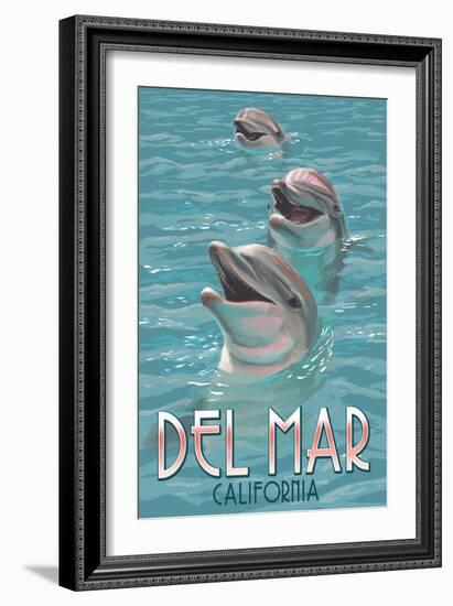 Del Mar, California - Dolphins-Lantern Press-Framed Premium Giclee Print