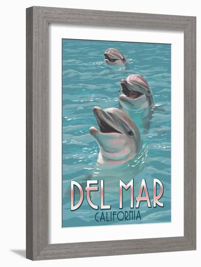 Del Mar, California - Dolphins-Lantern Press-Framed Art Print