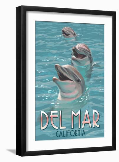 Del Mar, California - Dolphins-Lantern Press-Framed Art Print