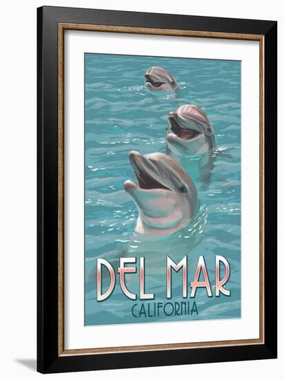 Del Mar, California - Dolphins-Lantern Press-Framed Art Print