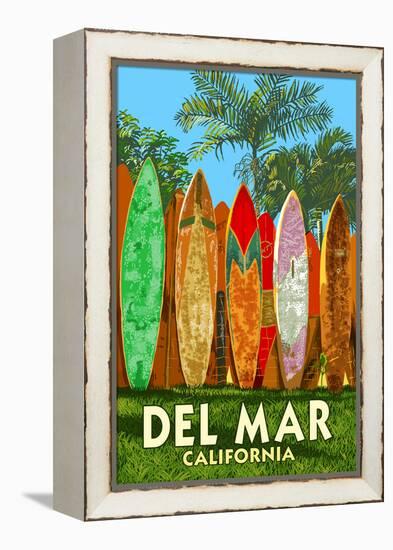 Del Mar, California - Surfboard Fence-Lantern Press-Framed Stretched Canvas