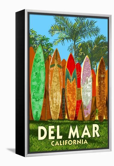 Del Mar, California - Surfboard Fence-Lantern Press-Framed Stretched Canvas