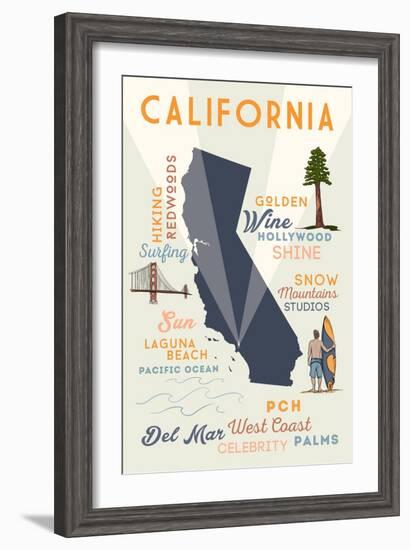 Del Mar, California - Typography and Icons-Lantern Press-Framed Art Print