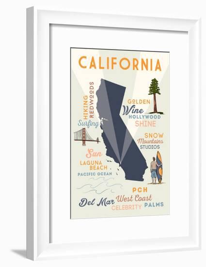 Del Mar, California - Typography and Icons-Lantern Press-Framed Art Print