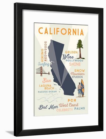 Del Mar, California - Typography and Icons-Lantern Press-Framed Art Print