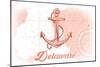 Delaware - Anchor - Coral - Coastal Icon-Lantern Press-Mounted Art Print