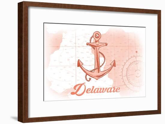 Delaware - Anchor - Coral - Coastal Icon-Lantern Press-Framed Art Print