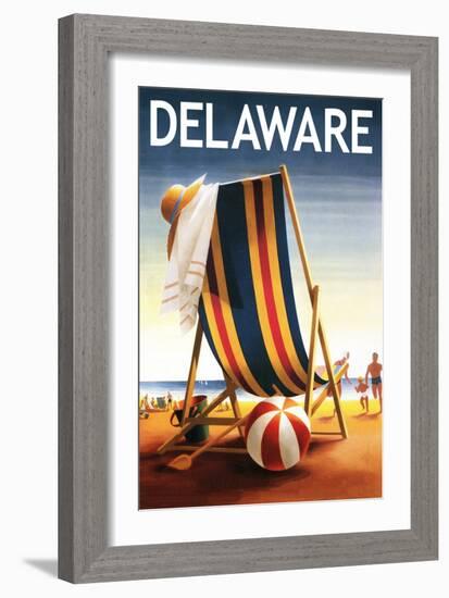 Delaware - Beach Chair and Ball-Lantern Press-Framed Art Print