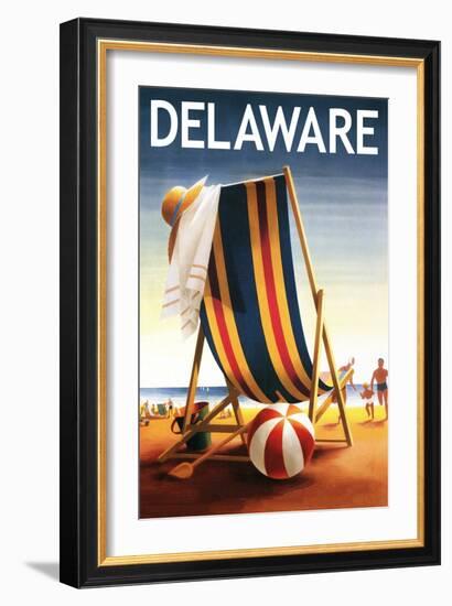 Delaware - Beach Chair and Ball-Lantern Press-Framed Art Print