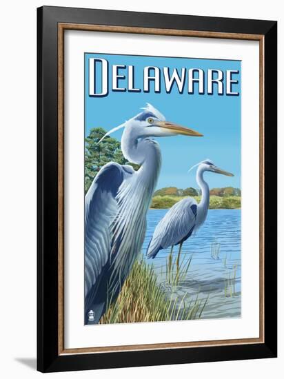 Delaware Blue Herons Scene-Lantern Press-Framed Art Print