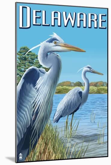 Delaware Blue Herons Scene-Lantern Press-Mounted Art Print